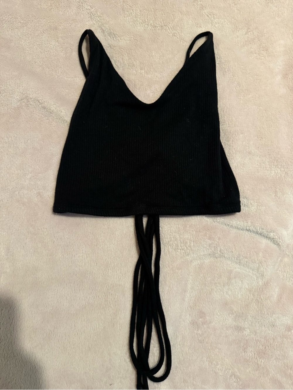 Garage Black Ribbed V-Neck Tie-Back Crop Tank Top